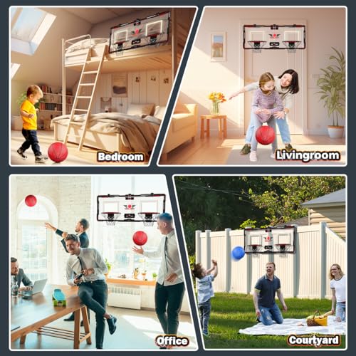 VATOS 2 Giocatore Basketball Hoop Indoor, Sopra la Porta Mini Basketball Hoop Indoor con Scoreboard, 4 Palline, Pompa, Doppio Colpo Elettrico Basketball Toy Regali per Bambini Ragazzi Ragazze - immagine 5