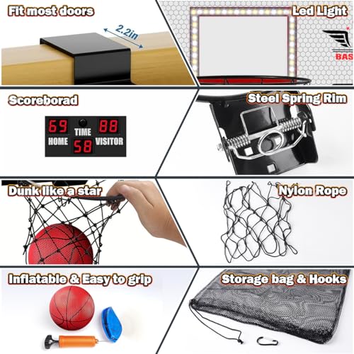VATOS 2 Giocatore Basketball Hoop Indoor, Sopra la Porta Mini Basketball Hoop Indoor con Scoreboard, 4 Palline, Pompa, Doppio Colpo Elettrico Basketball Toy Regali per Bambini Ragazzi Ragazze - immagine 6