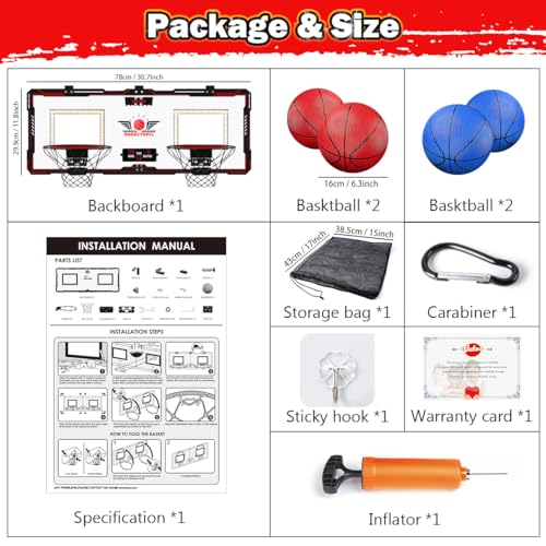 VATOS 2 Giocatore Basketball Hoop Indoor, Sopra la Porta Mini Basketball Hoop Indoor con Scoreboard, 4 Palline, Pompa, Doppio Colpo Elettrico Basketball Toy Regali per Bambini Ragazzi Ragazze - immagine 7