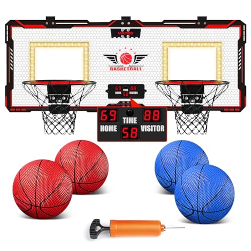 VATOS 2 Giocatore Basketball Hoop Indoor, Sopra la Porta Mini Basketball Hoop Indoor con Scoreboard, 4 Palline, Pompa, Doppio Colpo Elettrico Basketball Toy Regali per Bambini Ragazzi Ragazze