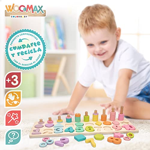 WOOMAX 49368-Woomax-puzzle legno numeri e forme +24 m, Colori pastello, normal, 49368 - immagine 4