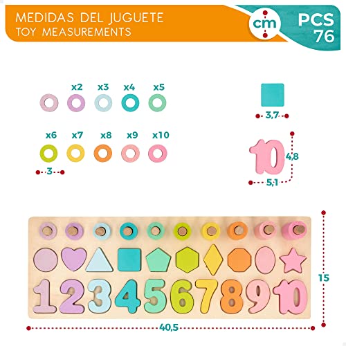 WOOMAX 49368-Woomax-puzzle legno numeri e forme +24 m, Colori pastello, normal, 49368 - immagine 5