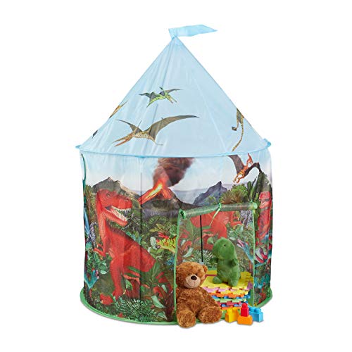 relaxdays Tenda per Bambini con Dinosauri, Casetta Giocattolo per la Cameretta & Il Giardino, Indoor & Outdoor, Colorato, Multicolore, 10035296