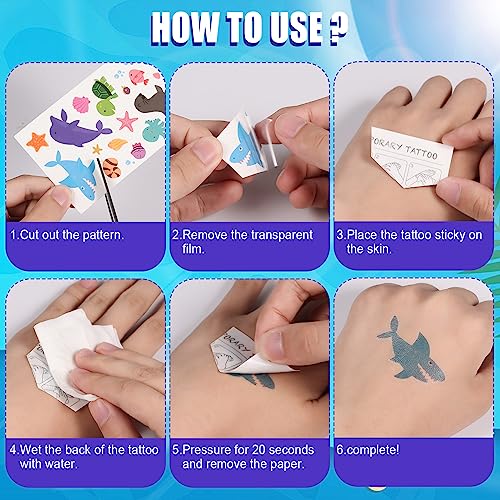20 Fogli Tatuaggi per Bambini, Simpatici Tatuaggi Animali Marini per Bambini Ragazzi Ragazze Tatuaggio Temporaneo Animali Colorato per Bambini Feste di Compleanno (Stili Assortiti) - immagine 4