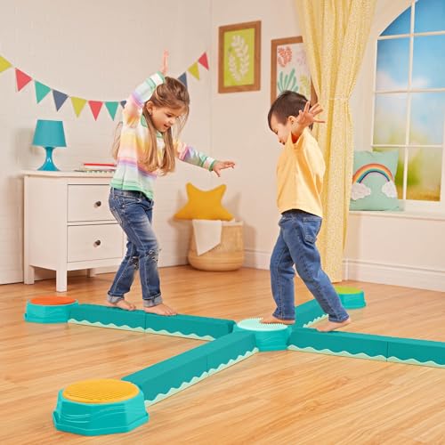 B. toys Beam Interlocking Balancing 5 Sensory Pads & 8 Beams – Active Play for Toddlers, Kids – 3 Years + – Balance & Build Set, Multicolore, BX2482DC1Z - immagine 3