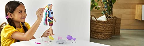Barbie Leopard Rainbow Hair Doll (Blonde) Color-Change Hair Feature, 16 Hair & Fashion Accessories Brush, Fashion Tops, Cat Ears& More for Kids 3-7 Years - GRN81 - immagine 3