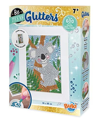 Buki France- Be Teens Glitters-Koala, Colore, DP010, A partire da 7 anni, con Pannello adesivo, Penna con punta in cera. Astuccio, Sacchetti per classificare gli strass, Cornice in legno