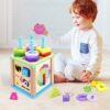 Cubo di Abilità Motorie in Legno 6 in 1,Giocattolo per abilità motorie con 4 Set di colonne, Riconoscimento del Tempo,Riconoscimento dell'Oceano e Abbinamento di Forme,Giochi Regalo Bambini 1 2 3 - immagine 8