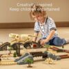 Dinosauro giocattolo pista, pista da corsa flessibile per bambini 3 4 5 6 anni, con 7 figure di dinosauro, 2 luci per veicoli elettrici - dinosauro mondo strada set da gioco per bambini - immagine 8