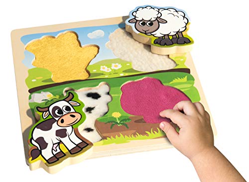 Eichhorn- Fühl-Puzzle mit Stoff Animali della Fattoria con Te x ciottoli in Legno, 5 Pezzi, 20 x 20 cm, per Bambini a Partire da Un Anno, Multicolore, 4003046004205 - immagine 4
