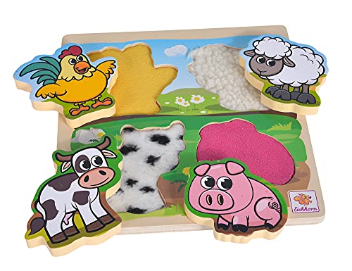 Eichhorn- Fühl-Puzzle mit Stoff Animali della Fattoria con Te x ciottoli in Legno, 5 Pezzi, 20 x 20 cm, per Bambini a Partire da Un Anno, Multicolore, 4003046004205 - immagine 6