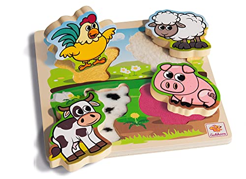 Eichhorn- Fühl-Puzzle mit Stoff Animali della Fattoria con Te x ciottoli in Legno, 5 Pezzi, 20 x 20 cm, per Bambini a Partire da Un Anno, Multicolore, 4003046004205 - immagine 8
