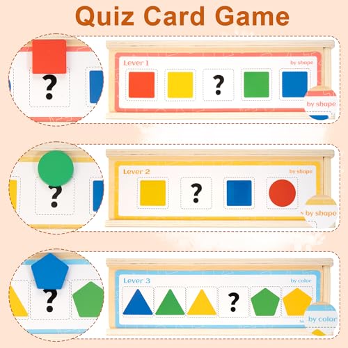JUSTWOOD Montessori - Giocattoli in legno per bambini dai 3 ai 6 anni, classificatori di forma e colore, giocattoli in legno impilabili, inclusi blocchi geometrici e contatori matematici - immagine 4
