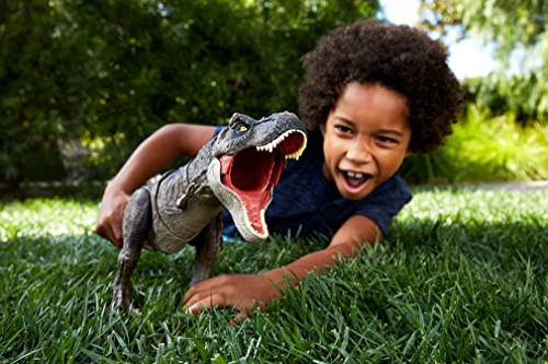 Jurassic World- Dinosauro articolato T-Rex Golpea e Devora con Suono. 54,78 cm Lunghezza Altezza 21,59 cm Giocattolo, Multicolore, único, HDY55 - immagine 3