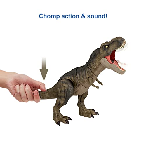 Jurassic World- Dinosauro articolato T-Rex Golpea e Devora con Suono. 54,78 cm Lunghezza Altezza 21,59 cm Giocattolo, Multicolore, único, HDY55 - immagine 4