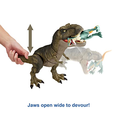 Jurassic World- Dinosauro articolato T-Rex Golpea e Devora con Suono. 54,78 cm Lunghezza Altezza 21,59 cm Giocattolo, Multicolore, único, HDY55 - immagine 5