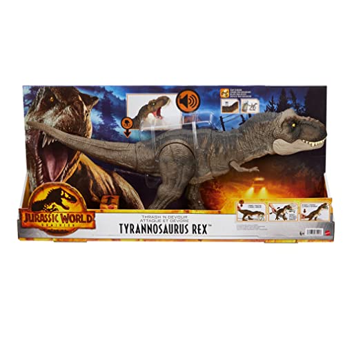 Jurassic World- Dinosauro articolato T-Rex Golpea e Devora con Suono. 54,78 cm Lunghezza Altezza 21,59 cm Giocattolo, Multicolore, único, HDY55 - immagine 7