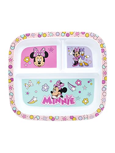 Minnie Mouse - Piatto piano a sezione divisa per bambini, 3 sezioni, colore: Rosa