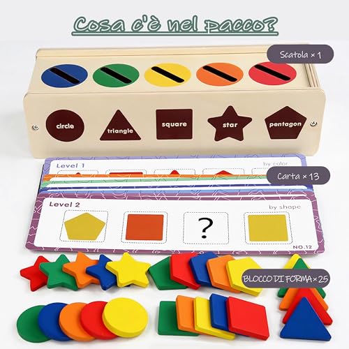 NapSoul Gioco di apprendimento Montessori per Bambini per ordinare Forme e Colori, Scatola di ordinamento con 39 Pezzi Colorati, Regalo di Compleanno per Bambini di 1, 2 e 3 Anni - immagine 5