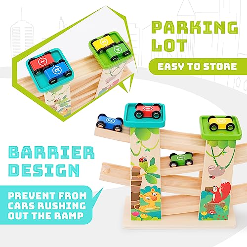 Pista Macchinine per Bambini 1 2 3 4 Anni,Pista Auto da Corsa con 4 Mini Macchinine e 2 Parcheggi,Resistente e Sicura,Gioco Educativo Colorato e Divertente - immagine 4