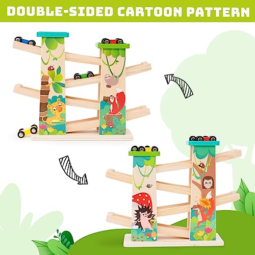 Pista Macchinine per Bambini 1 2 3 4 Anni,Pista Auto da Corsa con 4 Mini Macchinine e 2 Parcheggi,Resistente e Sicura,Gioco Educativo Colorato e Divertente - immagine 5