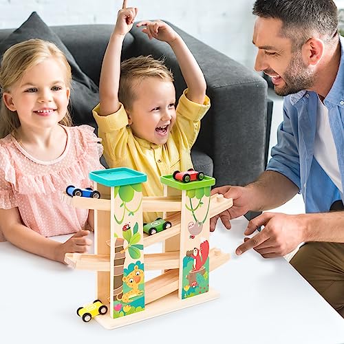 Pista Macchinine per Bambini 1 2 3 4 Anni,Pista Auto da Corsa con 4 Mini Macchinine e 2 Parcheggi,Resistente e Sicura,Gioco Educativo Colorato e Divertente - immagine 7