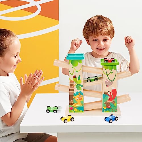 Pista Macchinine per Bambini 1 2 3 4 Anni,Pista Auto da Corsa con 4 Mini Macchinine e 2 Parcheggi,Resistente e Sicura,Gioco Educativo Colorato e Divertente - immagine 8