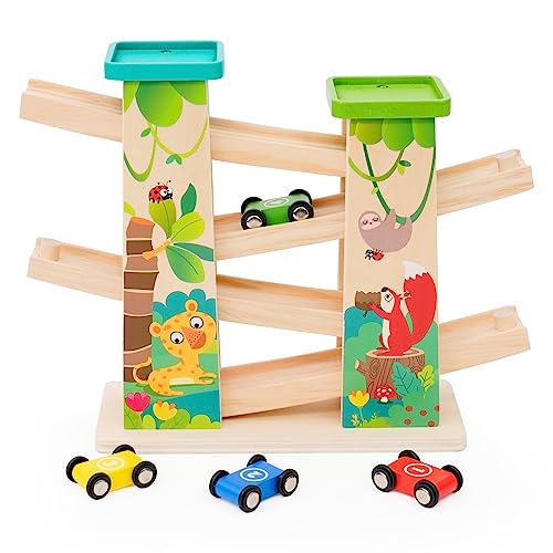 Pista Macchinine per Bambini 1 2 3 4 Anni,Pista Auto da Corsa con 4 Mini Macchinine e 2 Parcheggi,Resistente e Sicura,Gioco Educativo Colorato e Divertente