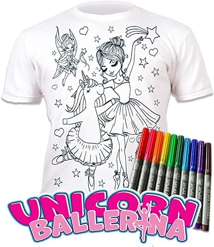 Splat Planet Maglietta da colorare con unicorno, con 10 penne magiche atossiche lavabili, da colorare e lavare - immagine 3