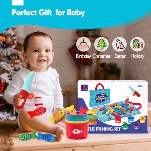 hahaland Giochi Montessori 1 Anno - Gioco Pesca Colorato Bambino, con 15 Pesci Morbidi, Giocattoli Educativo per 12-18 Mesi, Regali per Bambini 1 2 Anni - immagine 8