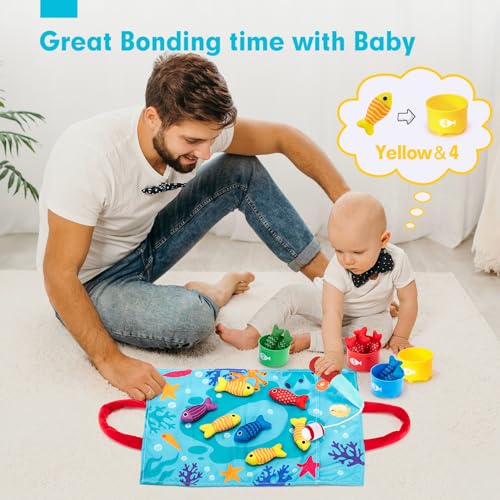hahaland Giochi Montessori 1 Anno - Gioco Pesca Colorato Bambino, con 15 Pesci Morbidi, Giocattoli Educativo per 12-18 Mesi, Regali per Bambini 1 2 Anni - immagine 10