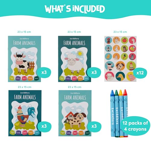 12 Mini Libri da Colorare per Bambini, Formato A5 - Divertenti Disegni Assortiti (16) con Pennarelli (4) e Adesivi Inclusi – Regalini Fine Festa Fai da Te per Bimbi e Bimbe da 4 a 8 Anni - immagine 4