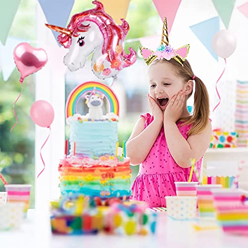 Decorazioni Compleanno Unicorno Bambina,Decorazioni Feste Rosa Ragazza con Unicorno Palloncino Bianco Rosa,Pom Carta,Happy Birthday Banner per Ragazze Decorazioni Feste di Compleanno - immagine 6