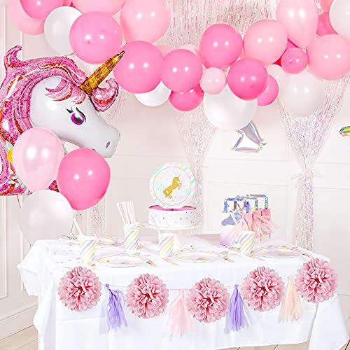 Decorazioni Compleanno Unicorno Bambina,Decorazioni Feste Rosa Ragazza con Unicorno Palloncino Bianco Rosa,Pom Carta,Happy Birthday Banner per Ragazze Decorazioni Feste di Compleanno - immagine 8