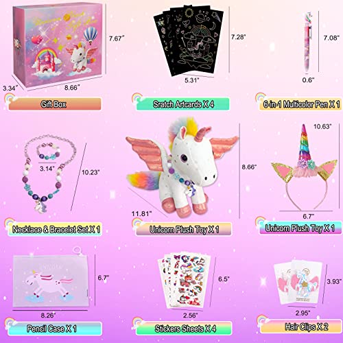 Echehi Peluche Unicorno Bambina Regalo 15Pcs, unicorno giocattolo regalo bambina 3-8 anni contiene unicorno peluche, unicorn headband, scratch art di unicorno, set di collana con bracciale - immagine 3