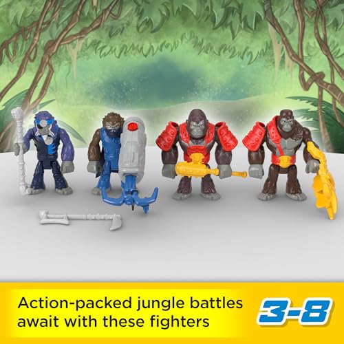Imaginext - Set Esercito dei Gorilla, include 4 personaggi snodati, 2 scimmie e 2 gorilla, 4 accessori da combattimento e un lancia-arpione per battaglie epiche, giocattolo per bambini, 3+ anni, HML57 - immagine 3