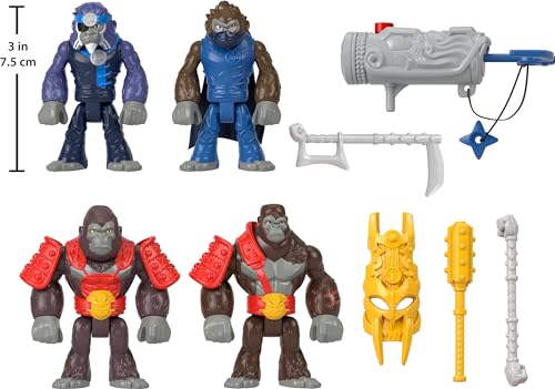 Imaginext - Set Esercito dei Gorilla, include 4 personaggi snodati, 2 scimmie e 2 gorilla, 4 accessori da combattimento e un lancia-arpione per battaglie epiche, giocattolo per bambini, 3+ anni, HML57 - immagine 6