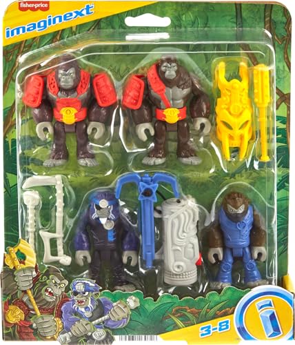 Imaginext - Set Esercito dei Gorilla, include 4 personaggi snodati, 2 scimmie e 2 gorilla, 4 accessori da combattimento e un lancia-arpione per battaglie epiche, giocattolo per bambini, 3+ anni, HML57 - immagine 7
