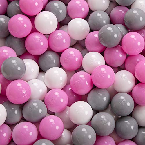 KiddyMoon 90X30cm/300 Palline Piscina di Palline Colorate ∅7Cm per Bambini Quarto Angolare in EU, Grigio Ch:Grigio/Bianco/Rosa