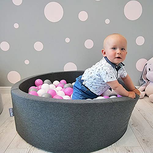 KiddyMoon 200 Palline/7Cm Palline Morbide Colorate Per Piscina Bambini Fatto In EU, Grigio/Bianco/Rosa - immagine 4