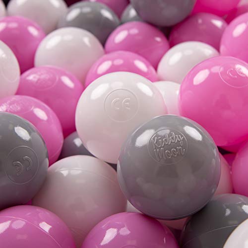KiddyMoon 200 Palline/7Cm Palline Morbide Colorate Per Piscina Bambini Fatto In EU, Grigio/Bianco/Rosa