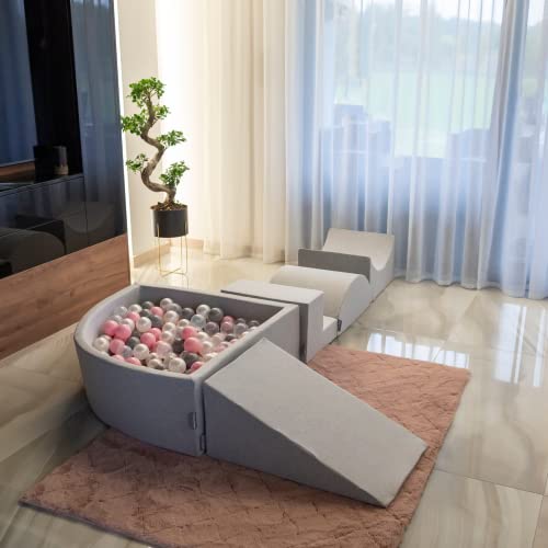 KiddyMoon 90X30cm/300 Palline Piscina di Palline Colorate ∅7Cm per Bambini Quarto Angolare in EU, Grigio Ch:Grigio/Bianco/Rosa - immagine 5