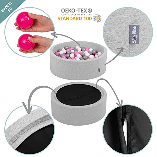KiddyMoon 90X30cm/300 Palline Piscina di Palline Colorate ∅7Cm per Bambini Quarto Angolare in EU, Grigio Ch:Grigio/Bianco/Rosa - immagine 6