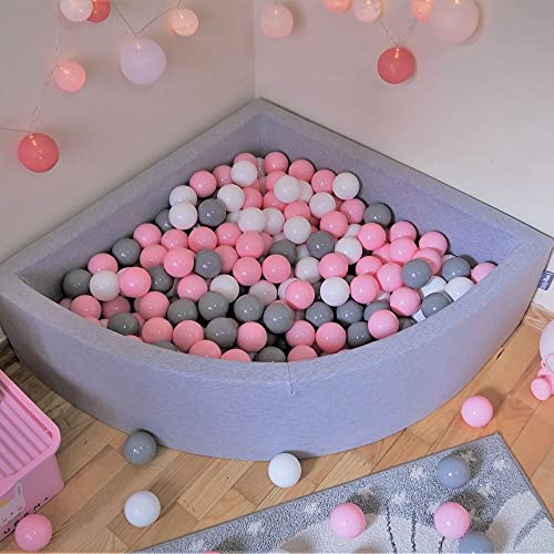 KiddyMoon 90X30cm/300 Palline Piscina di Palline Colorate ∅7Cm per Bambini Quarto Angolare in EU, Grigio Ch:Grigio/Bianco/Rosa - immagine 9
