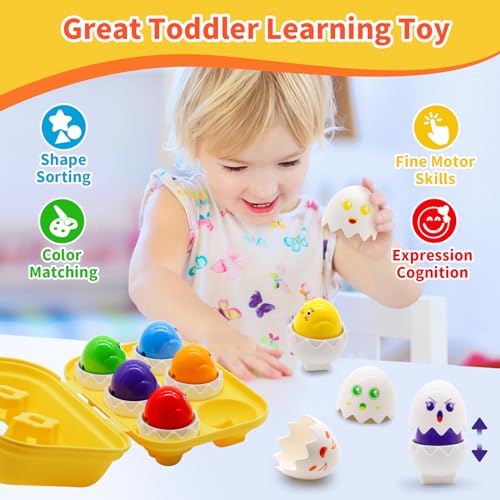 MOONTOY Uova Giocattolo per Bambini 1 anno 6PCS Uova di Abbinate Colore e Forma Riconoscimento Montessori Uova Plastica Giocattoli Giochi Educativi 1 anno Regalo Bambino 1 2 3 anno Maschio Ragazza - immagine 6