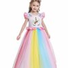 MYRISAM Ragazze Unicorno Tulle Arcobaleno Compleanno Matrimoni Vestito Principessa Fiori Fantasia Lungo Maxi Abiti Natale Halloween Carnevale Cosplay Cerimonia Festa Abito - immagine 3