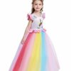 MYRISAM Ragazze Unicorno Tulle Arcobaleno Compleanno Matrimoni Vestito Principessa Fiori Fantasia Lungo Maxi Abiti Natale Halloween Carnevale Cosplay Cerimonia Festa Abito - immagine 4