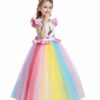 MYRISAM Ragazze Unicorno Tulle Arcobaleno Compleanno Matrimoni Vestito Principessa Fiori Fantasia Lungo Maxi Abiti Natale Halloween Carnevale Cosplay Cerimonia Festa Abito