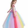 MYRISAM Ragazze Unicorno Tulle Arcobaleno Compleanno Matrimoni Vestito Principessa Fiori Fantasia Lungo Maxi Abiti Natale Halloween Carnevale Cosplay Cerimonia Festa Abito - immagine 5