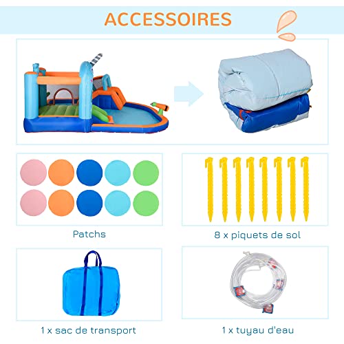 Outsunny Castello Gonfiabile Struttura Gonfiabile Parco Giochi con Pistola Acqua Scivolo Trampolino Piscine + 3-8 Anni con Gonfiatore e Borsa da Trasporto 420 x 370 x 230 cm, Multicolore - immagine 9